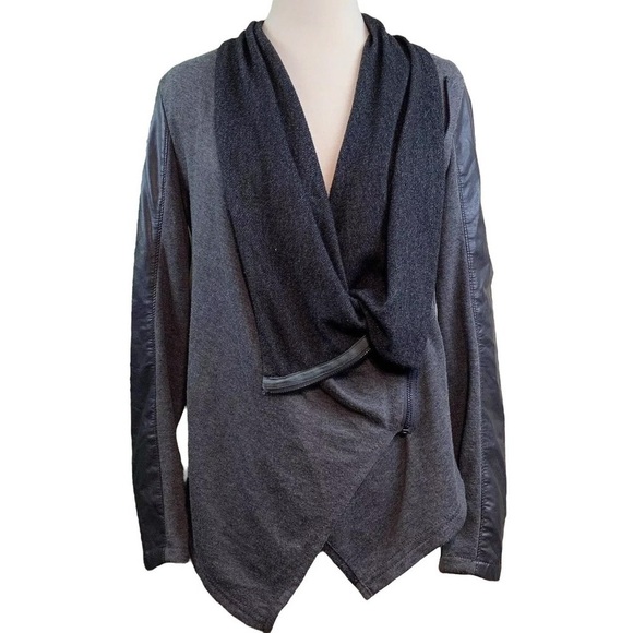 Blank NYC Faux Leather Moto Jacket Draped Cowl Asymmetric Zip Gray Size Small - Picture 7 of 7